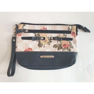 NWOT Stone Mountain Navy Blue & Floral Wristlet W/6 Zip Pockets